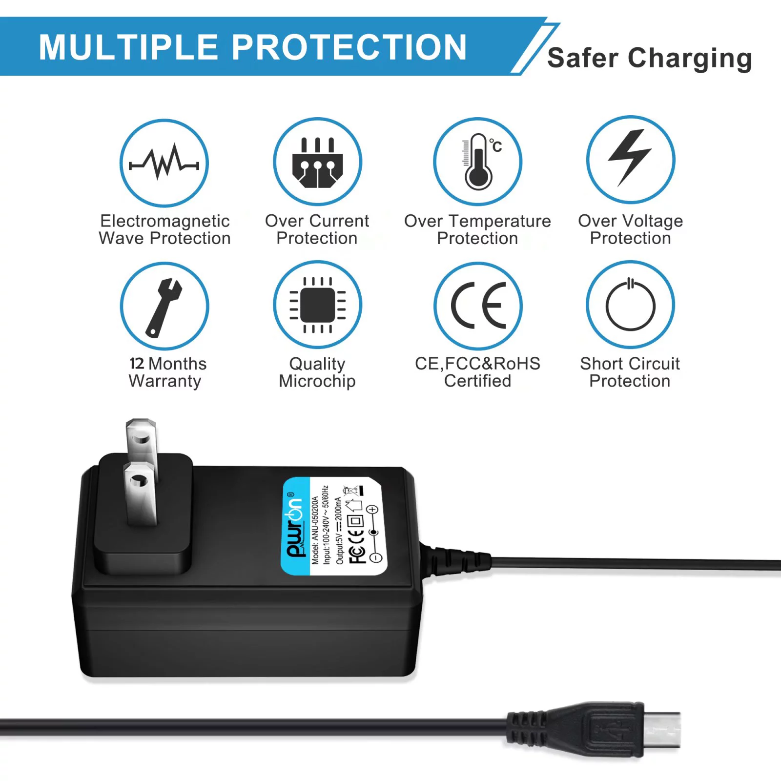 PwrON Compatible 5V 2A Micro USB Adapter Charger Replacement for NVIDIA Jetson Nano Development Board Power