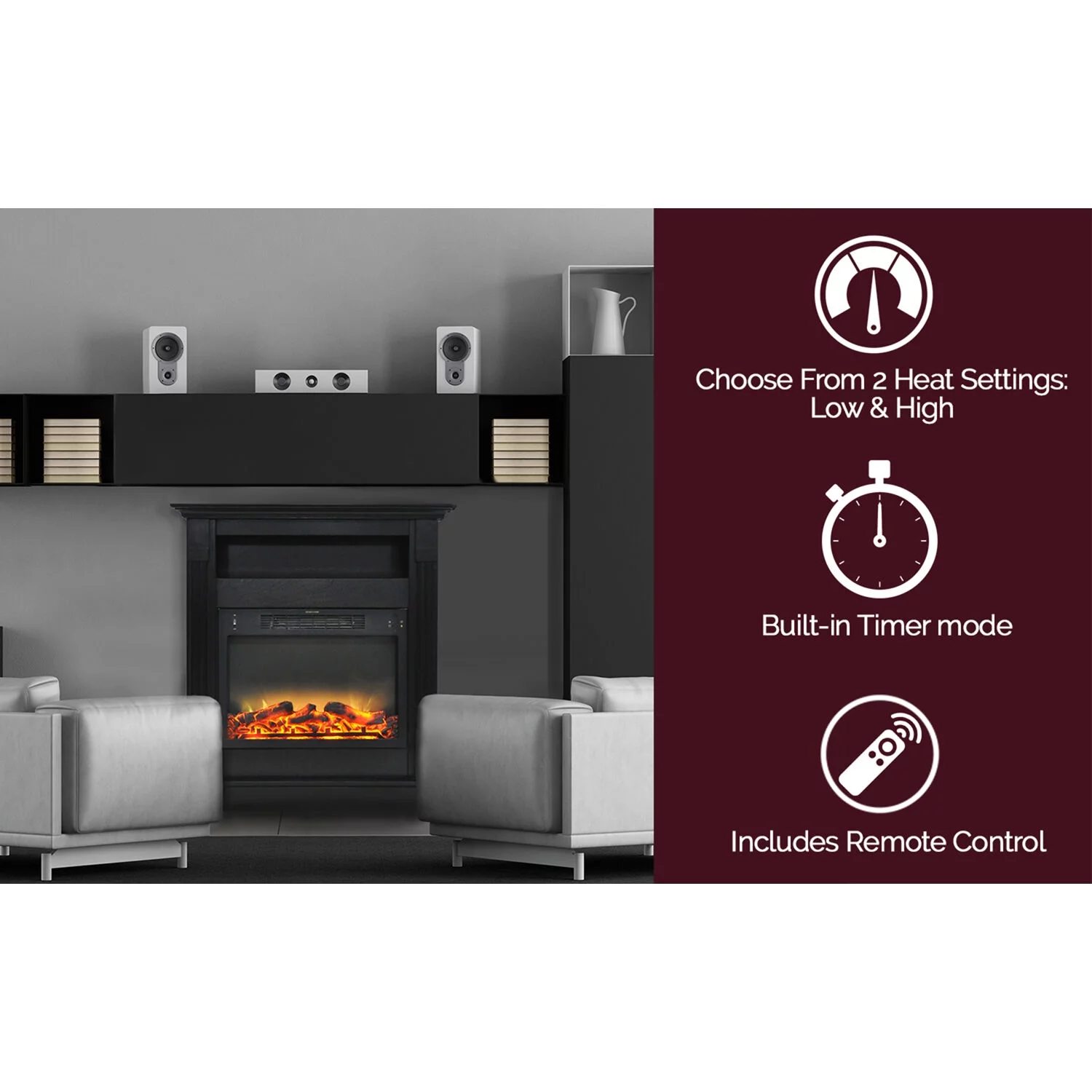 Cambridge Sienna 34 In. Electric Fireplace with Enhanced Log Display and Black Coffee Mantel