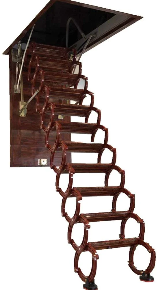 INTSUPERMAI Ceiling Pulldown Attic Folding Ladder 12 Steps 9.8ft Height Red Titanium Magnesium Alloy