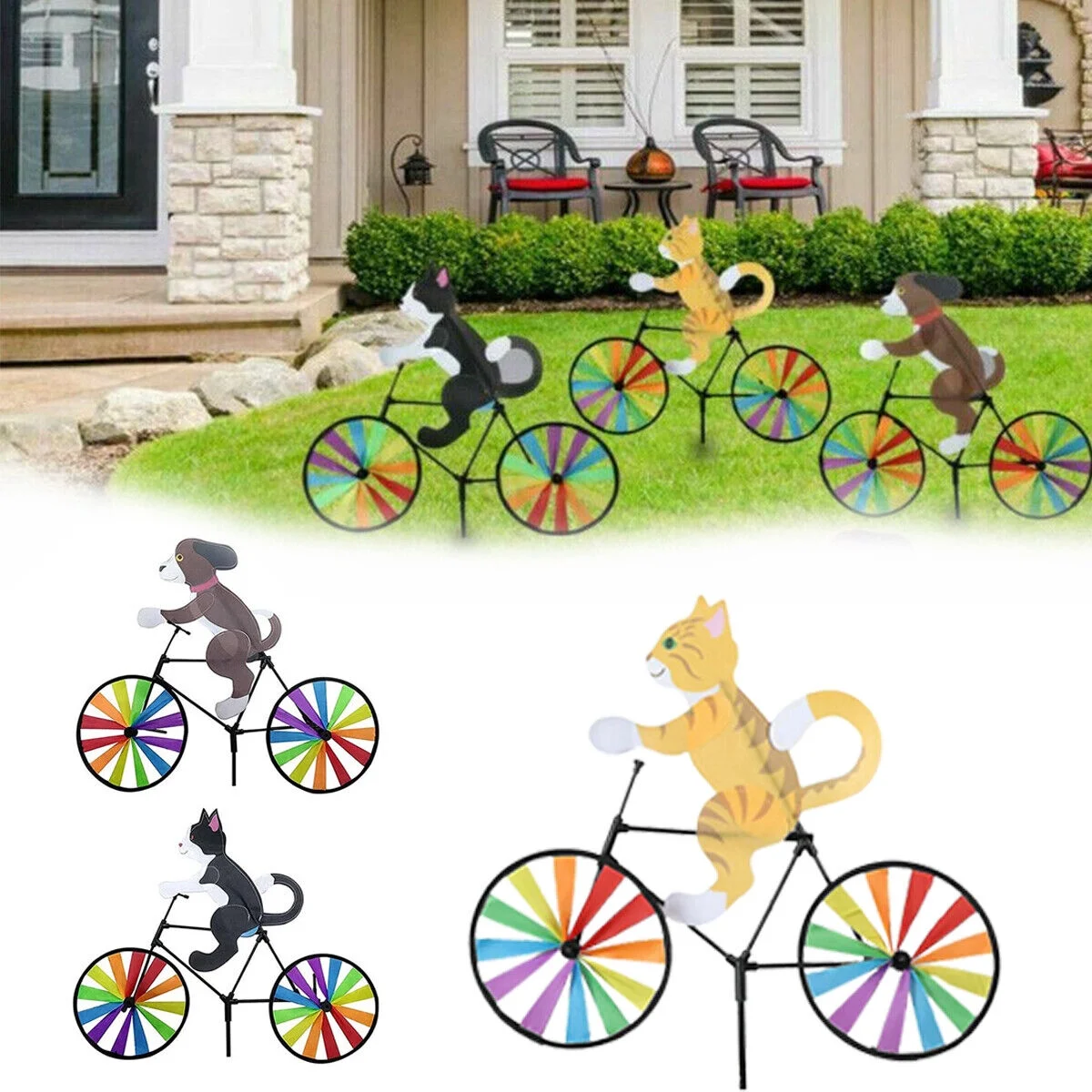WEISIPU Garden Pinwheels Outdoor Cat Dog Bike Spinner Windmill for Yard Garden Decoration