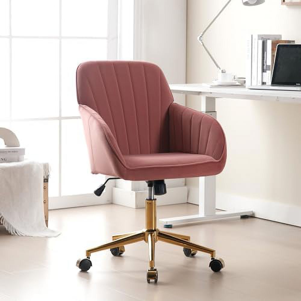 CHNBVC Velvet Office Desk Chair with Gold Base  with Wheels Modern Height Adjustable  Degree Swivel Upholstered Vanity Chairs with Arms  Room Bedroom  Cream