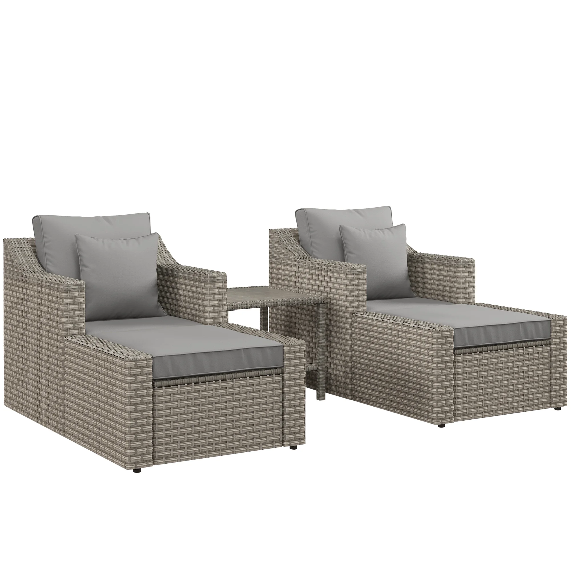 Outsunny 5 Piece Patio Furniture Set, Chairs, Ottoman, Coffee Table, Gray