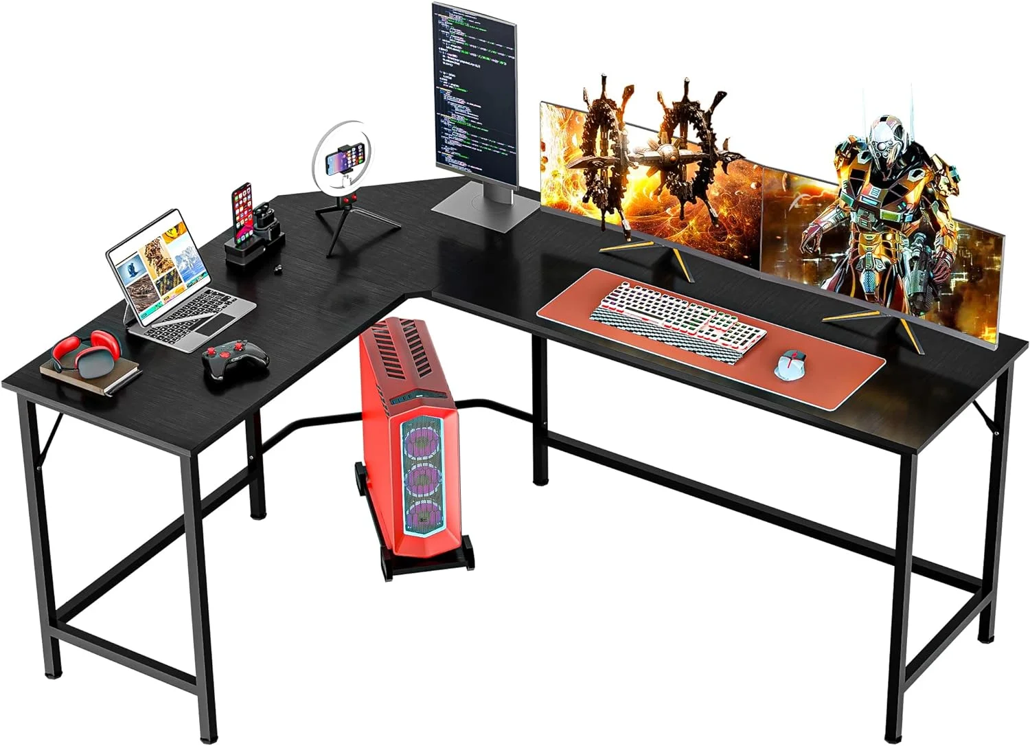 CHNBVC 66" L Shaped Gaming Corner Computer Desk with CPU Stand and Foot    PC Laptop Study  Workstation Gaming Desk for Home Office  Black
