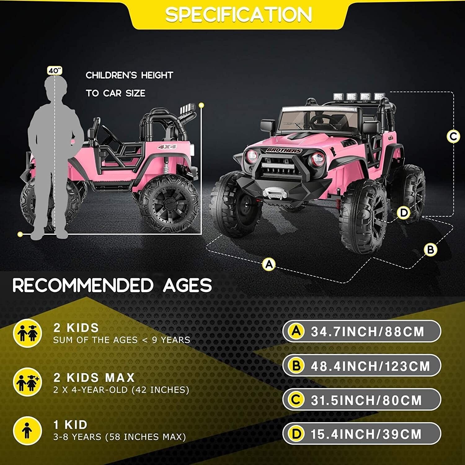 Kids Ride On Car 24V 2 Seaters 2x200W Electric Vehicle Truck with Bluetooth and Remote Control
