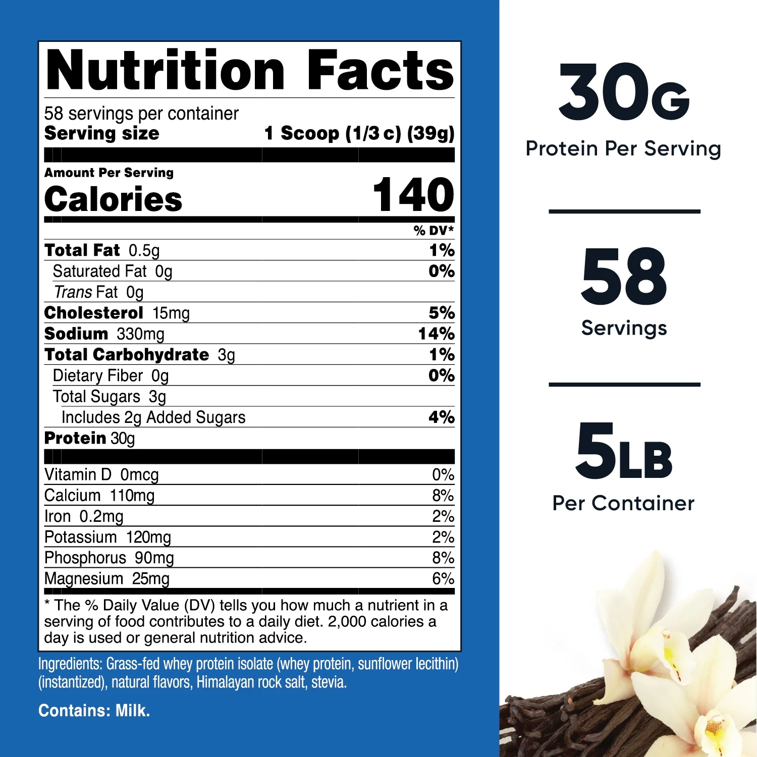 Nutricost Grass-Fed Whey Protein Isolate Powder (Vanilla) 5LBS - Non-GMO, Gluten Free