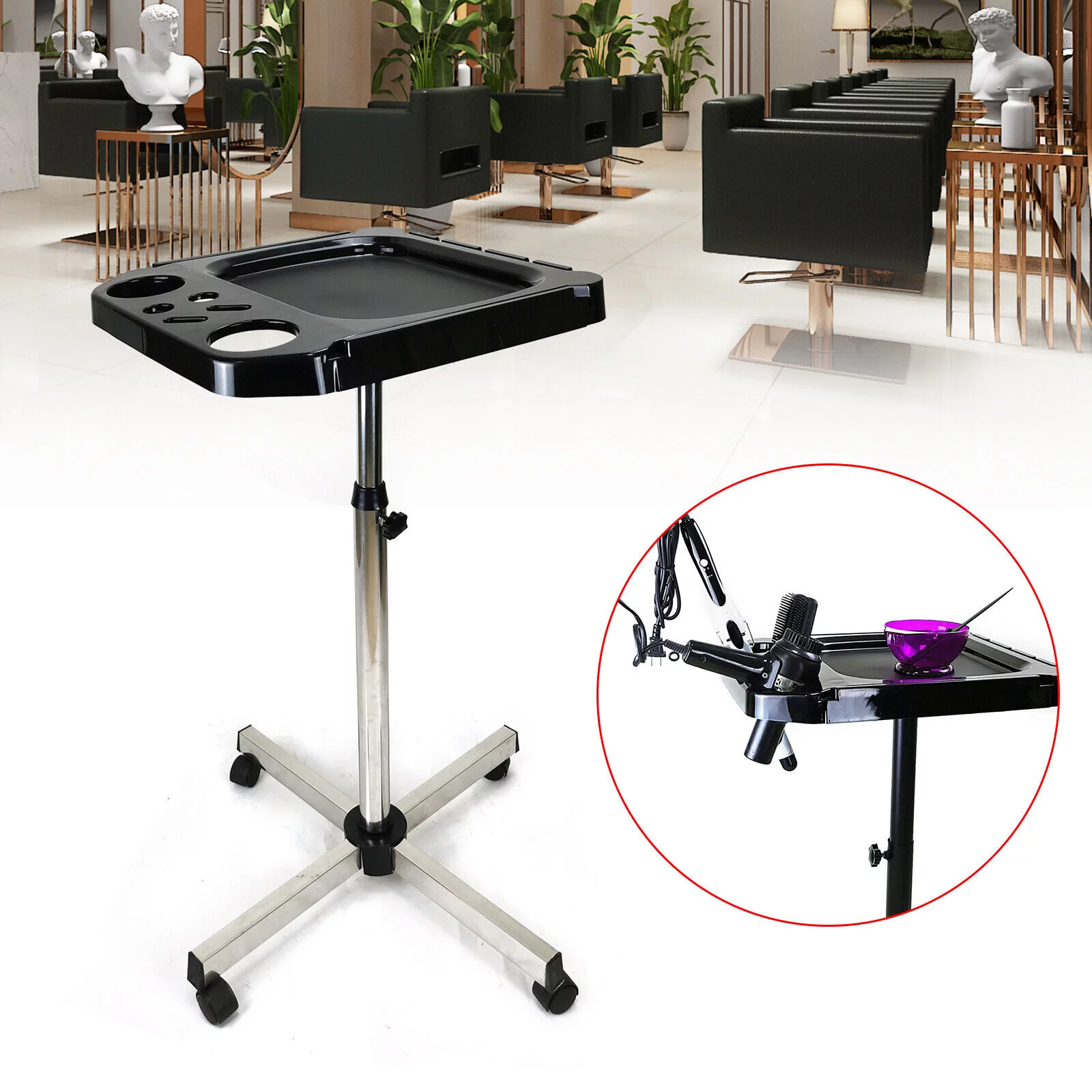 Salon Hairdresser Barber Hair Storage Trolley Height Adjustable Beauty Spa Cart