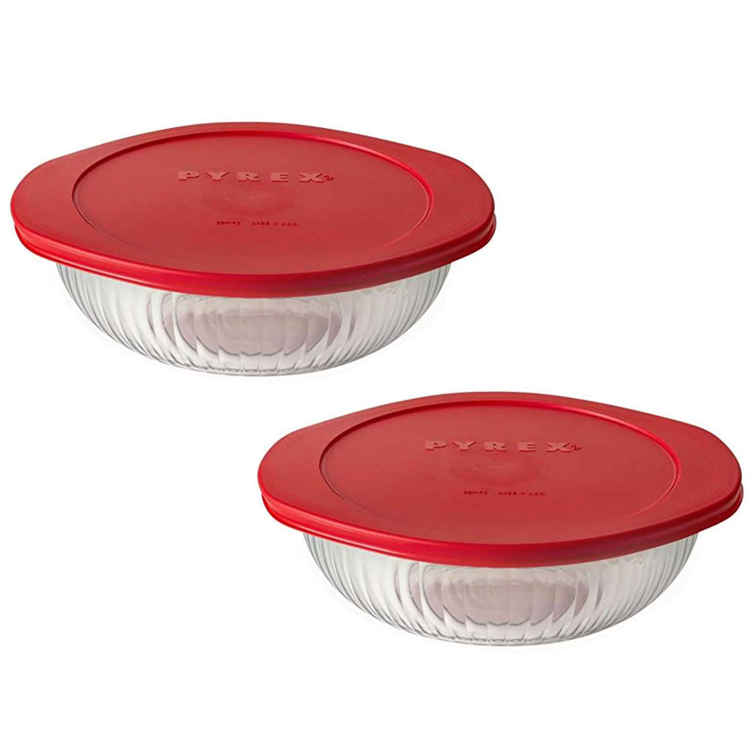 Pyrex 024 2-Quart Sculpted Glass Mixing Bowl and 024-PC Red Plastic Replacement Lid (2-Pack)