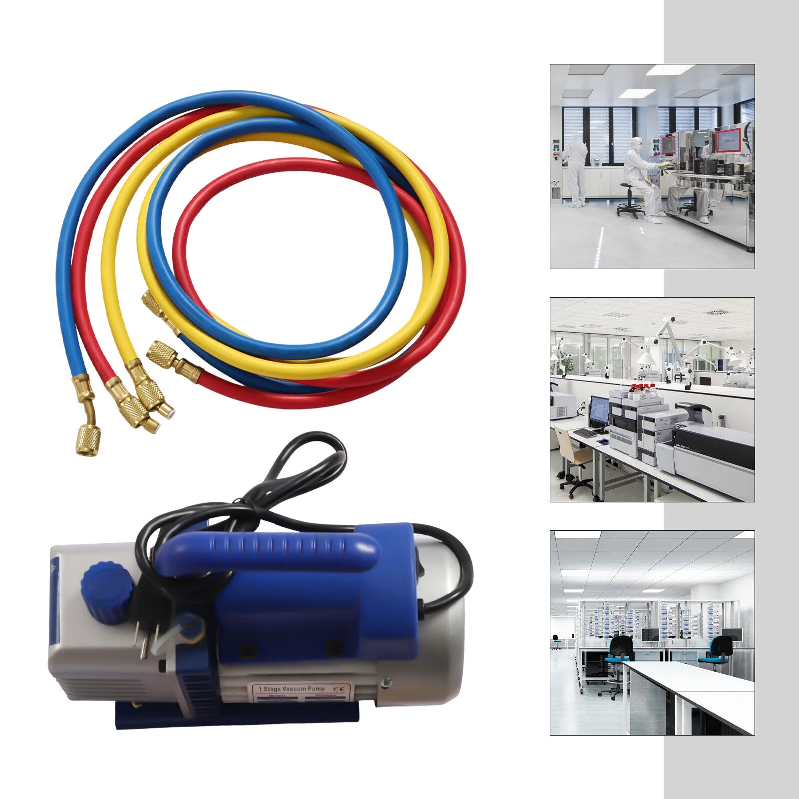 Air Vacuum Pump Manifold Gauge Set Kit 3 CFM HVAC + Kit AC A/C 110V VK125 Vacuum Pump