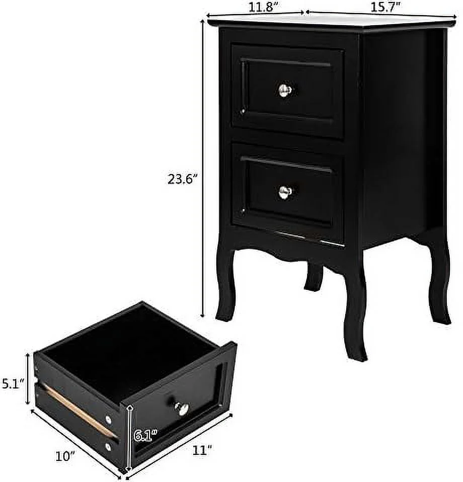 GVJMTKP Nightstands   Wood Bedside Table End Tables with 2 Drawers  Mid-Century Accent Table Sofa  with Round Handles and Curved Legs for Living Room   Bedroom (Brown)