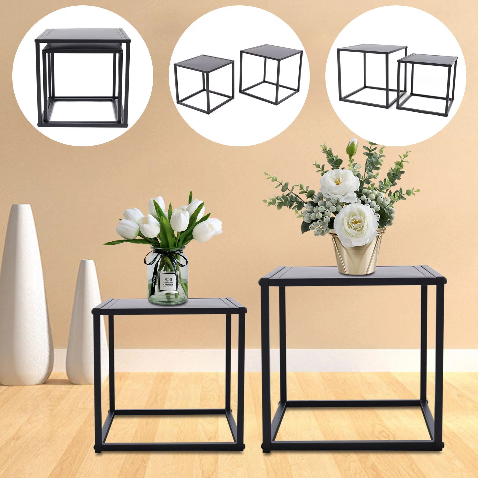 Wuzstar 2Pcs Tray Metal End Table Anti-Rust and Waterproof Small Sofa Table Square Side Tables Outdoor & Indoor