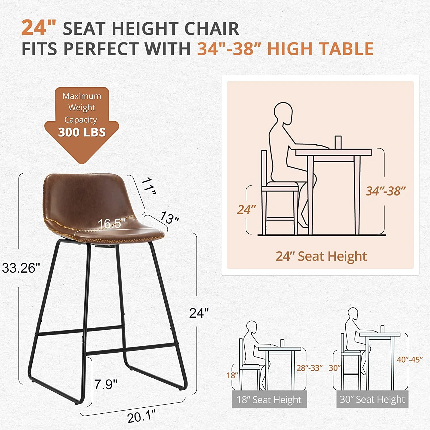 Dycanpo Bar Stools Sets of 4, Counter Height Chairs for Desk Home Office Restaurants,24