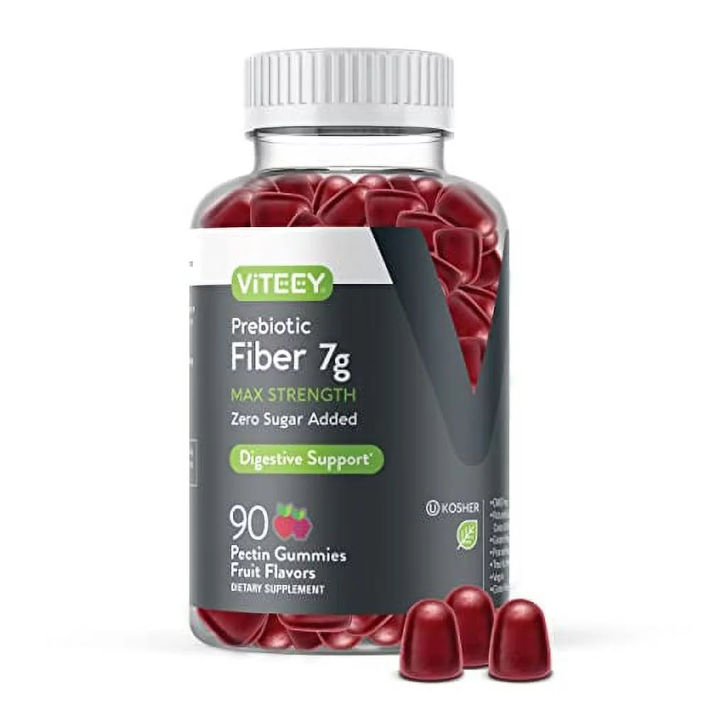 VITEEY Fiber 7g Gummies, Max Strength, Zero Sugar, Digestive Support, Fruit Flavor, 90 Count (Pack of 1)