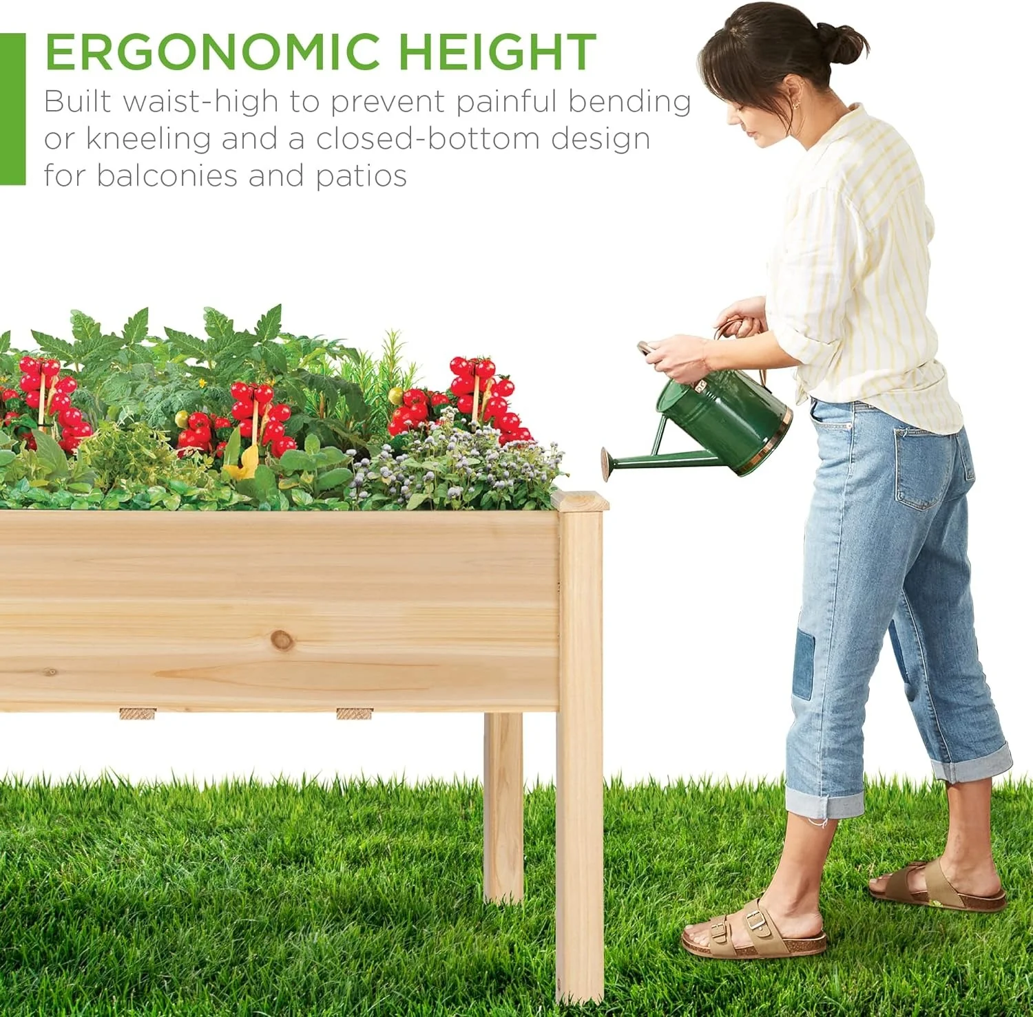 Raised Garden Bed - Elevated Wood Planter Box Stand, 48x24x30in, with Bed Liner, 200lb Capacity, Natural