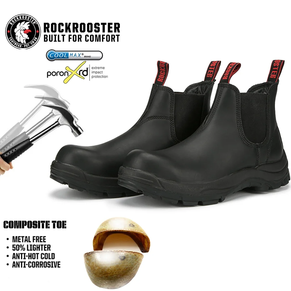 Rockrooster Composite Toe Work Boots Slip Resistant Safety Puncture Resistant Slip On Nail Proof Boots