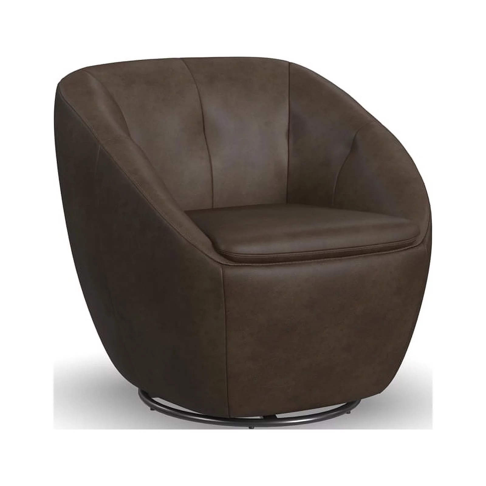 Home Square Leather Swivel Chair in Medium Brown Finish - Set of 2