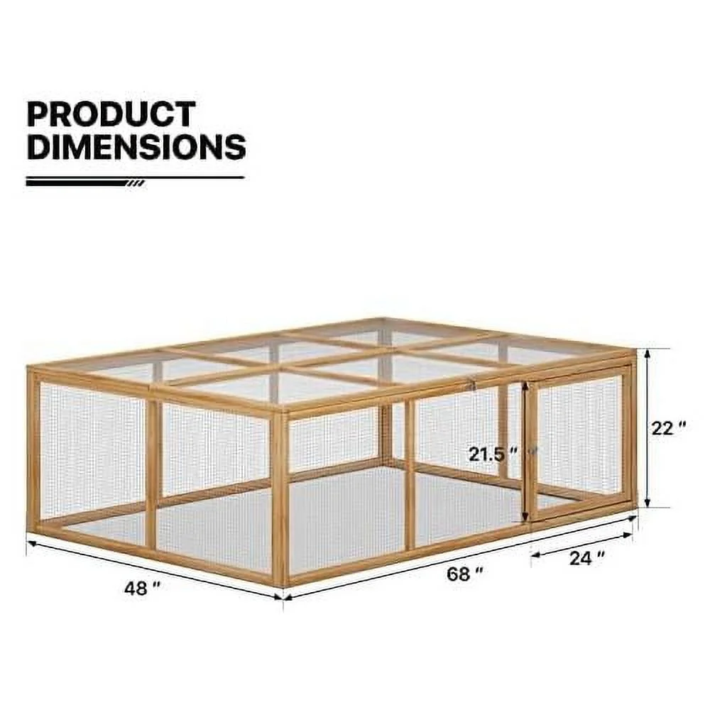 chicken run for yard wood chicken cage with openable side door and roof, combinable bunny hutch rabbit pen hen coop add-ons, outdoor small animal habitat enclosure, 68 x x 22 inch