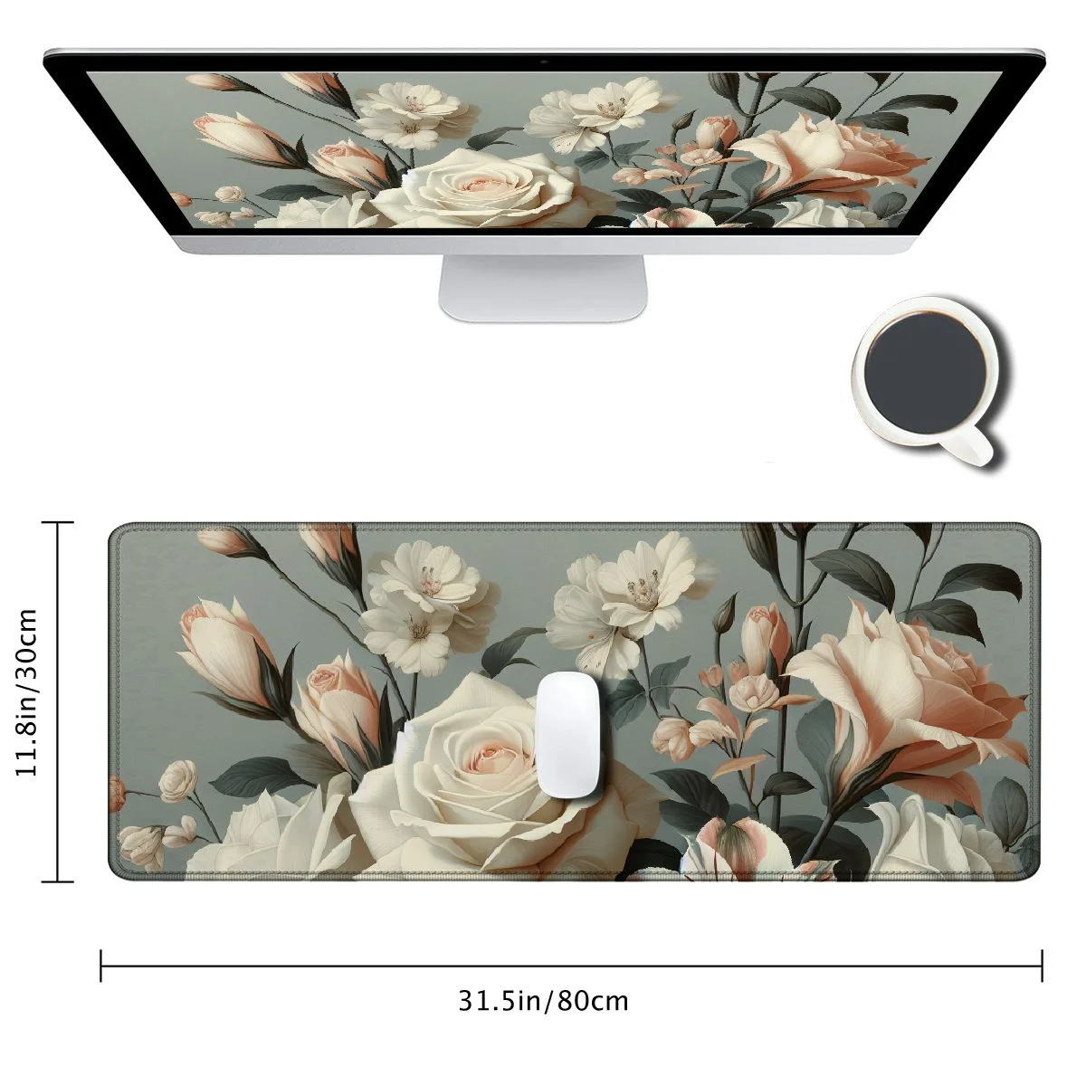 Mouse Pad, Ergonomic Mouse Pad with Gel Wrist Rest Support, Mousepad with Lycra Cloth, Non-Slip PU Base for Gaming Computer, Laptop, Home, Office & Travel, White Rose