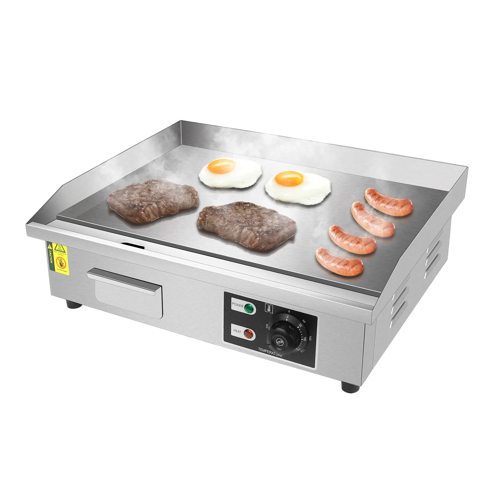 JSTUOKE 22 inch Commercial Electric Griddle, 1600w Electric Flat Top Grill, Stainless Steel Electric Countertop Griddle w/Drip Hole, 50-300℃ Countertop Griddle for Pancake, Chicken