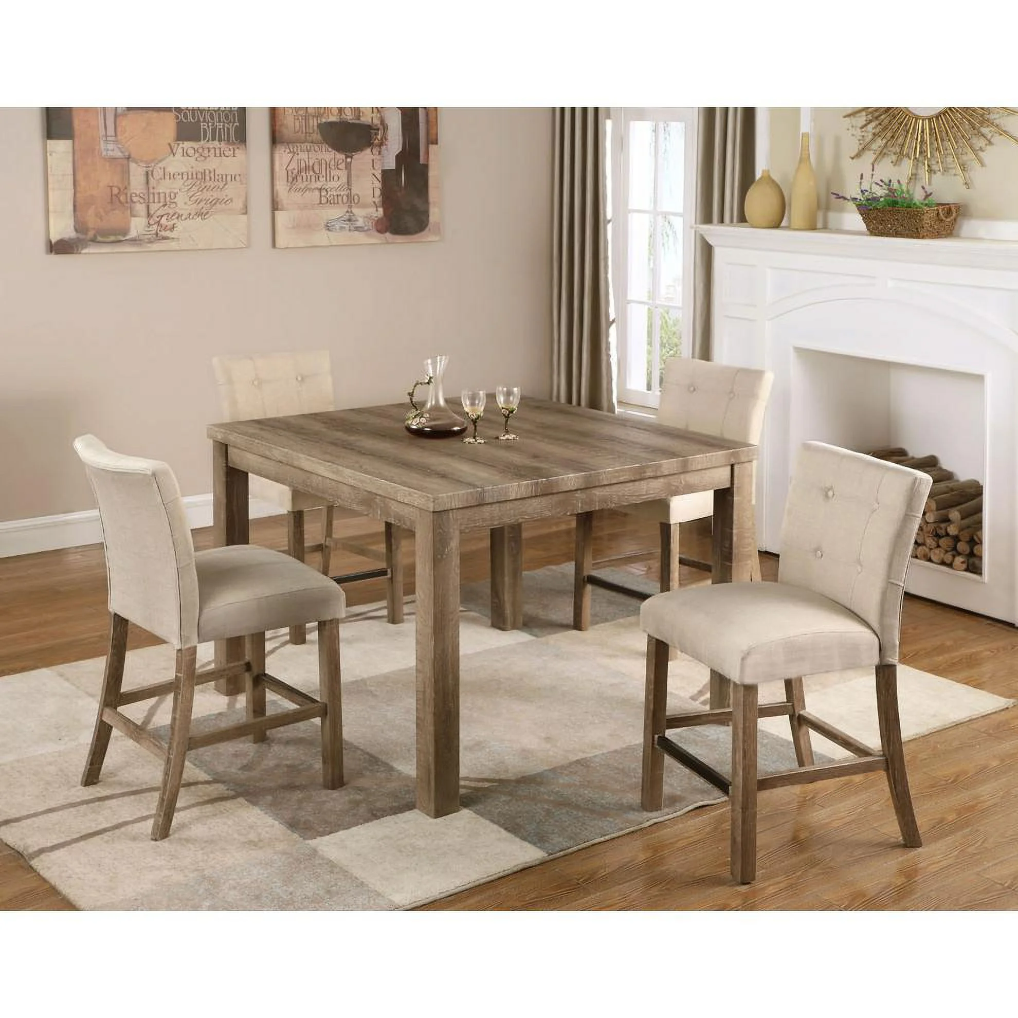 Best Master Hadley Solid Wood Counter Height Chair - Light Gray/Beige (Set of 2)