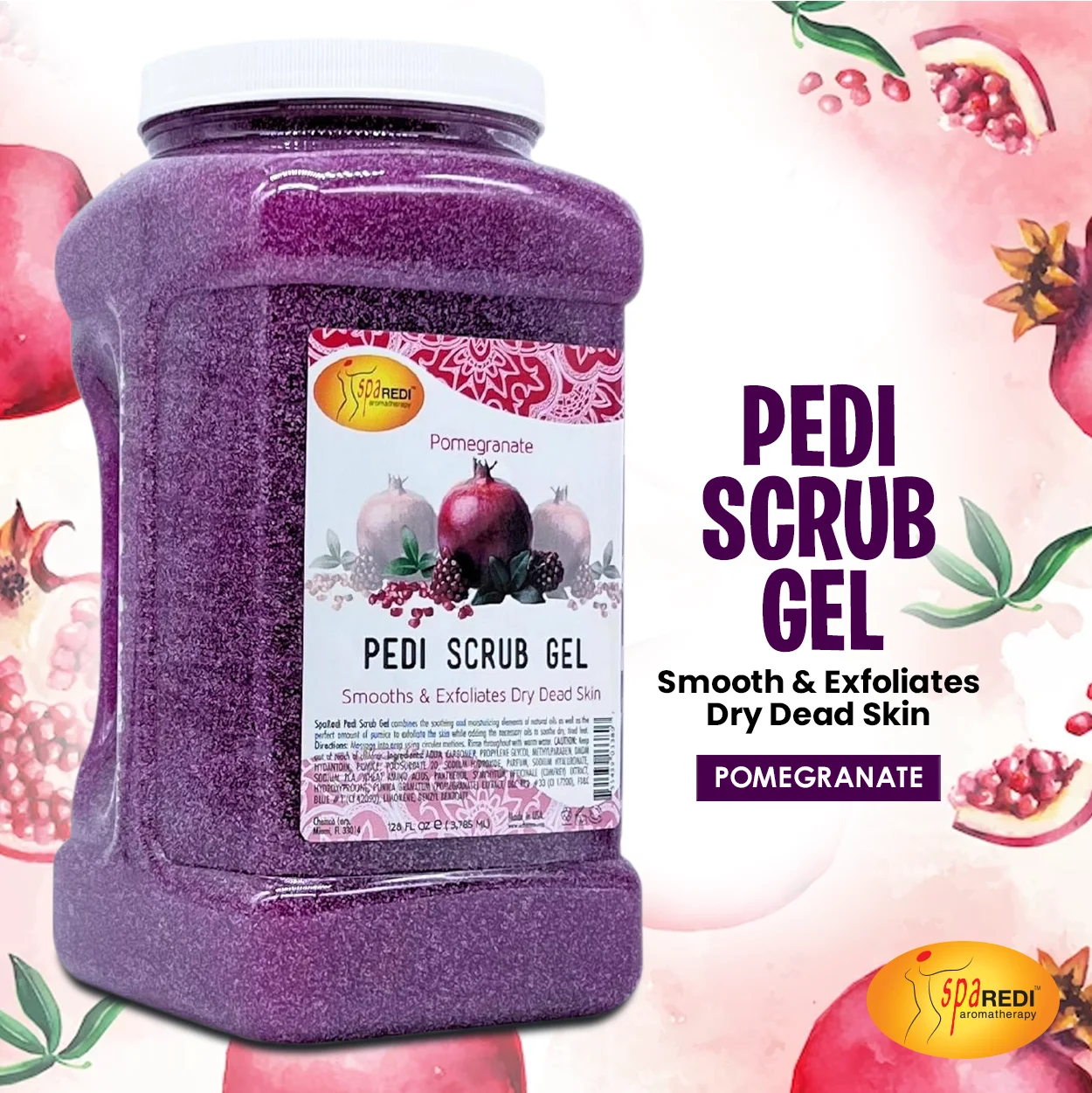 Spa Redi Exfoliating Pumice Gel Scrub 128 oz - Pomegranate, Full Body Mani-Pedi Polish