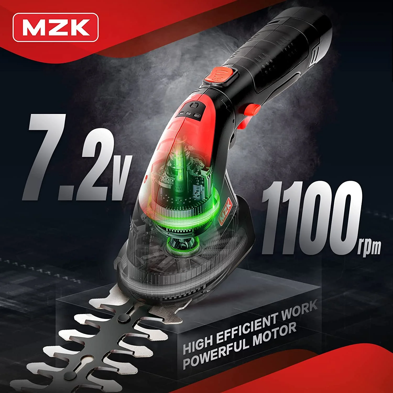 MZK  7.2V Cordless Grass Shear & Hedge  - 2-in-1 Electric Shrub / Handheld Hedge Cutter/ Grass / Hedge Clipper, Removable Battery and Charger
