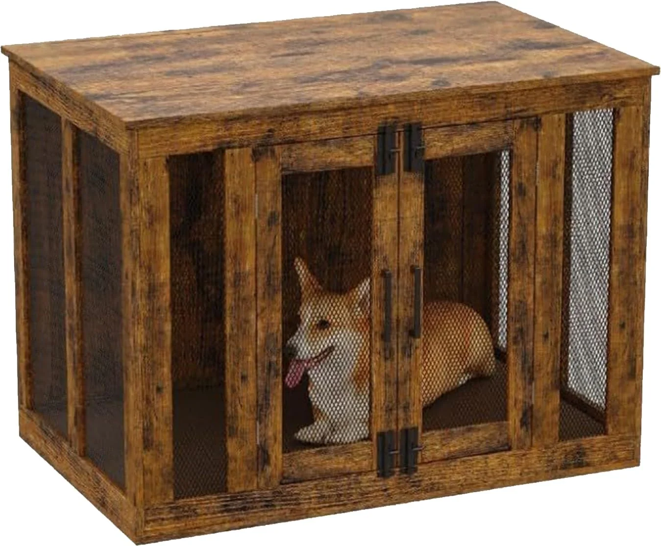 Dog Crate Furniture Sliding Double Doors Furniture Style Pet Crate Dog Cat Kennel Cage Side End Table 150-lb Top Weight Capacity