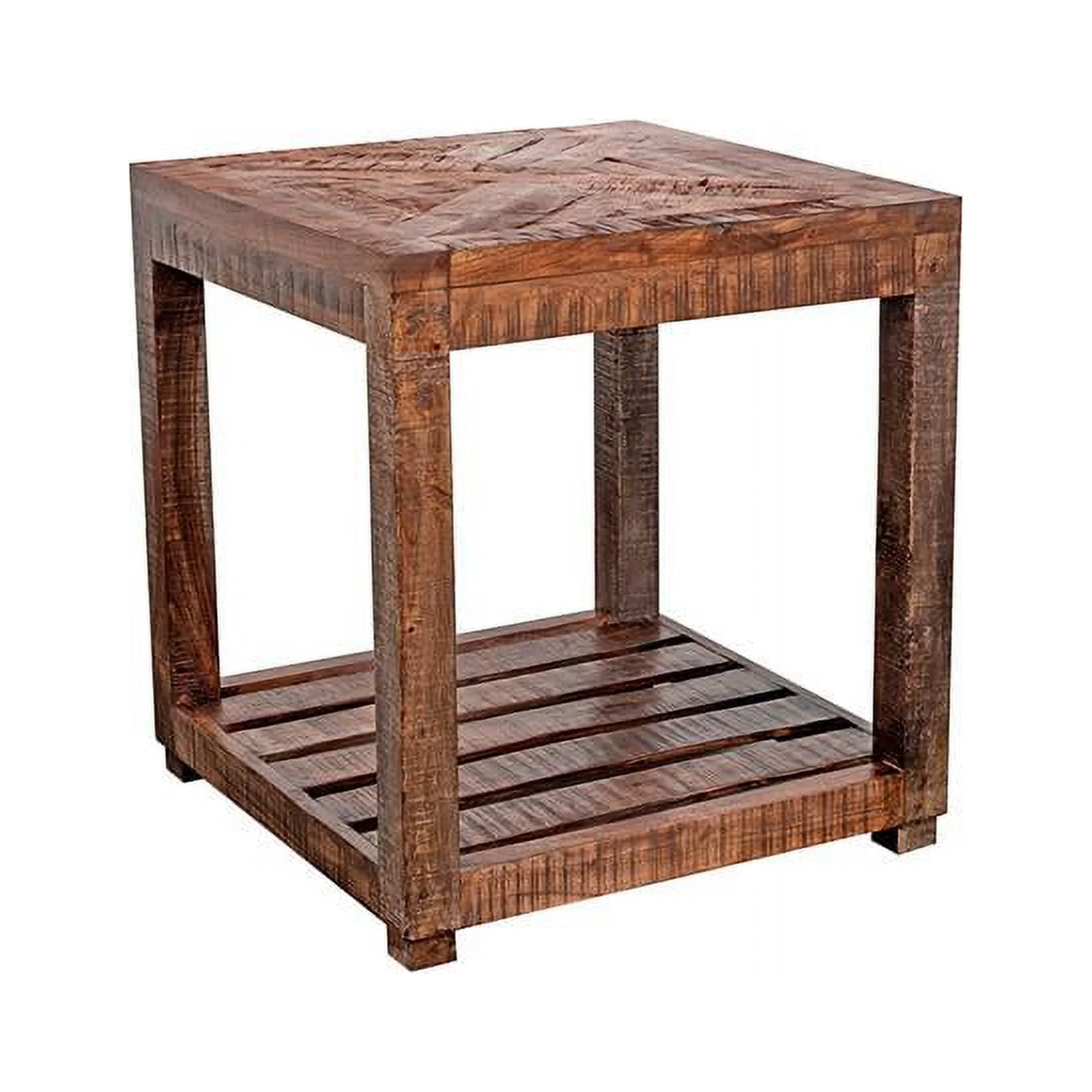 Home Square Unique Rustic Solid Acacia Wood End Table in Brown - Set of 2