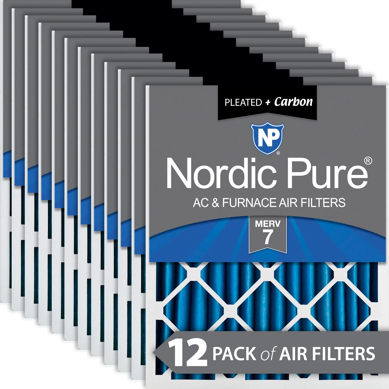 Nordic Pure 18x25x2 Pleated Air Filters MERV 7 Plus Carbon 12 Pack