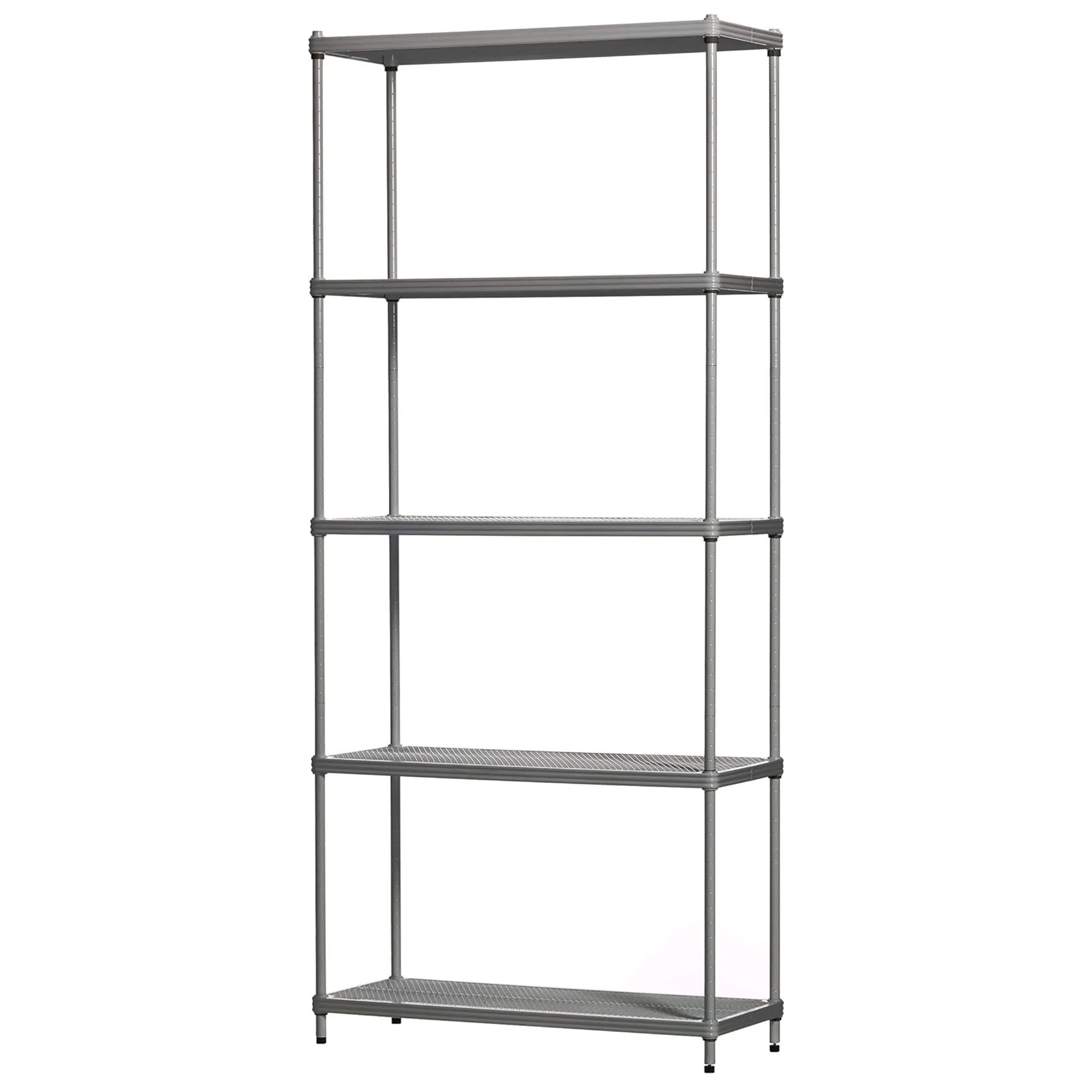 Design Ideas MeshWorks 5 Tier Steel Storage Shelving Unit Bookshelf, Silver