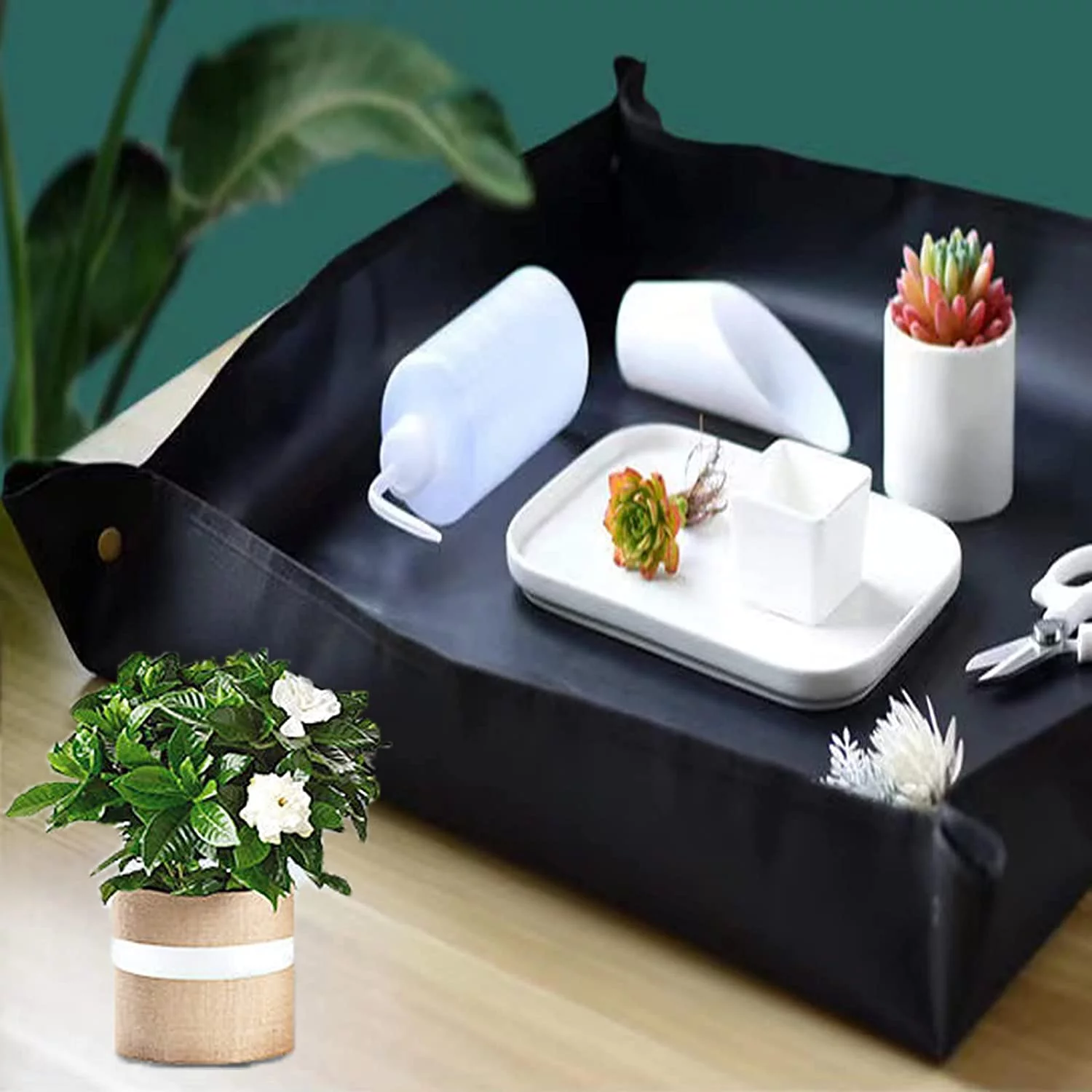 Namzi 2 PCS Plant Repotting Mat Indoor Gardening mat Potting Tray Transplanting Planting Mat Large Foldable replanting mat for House Plants(Oxford Fabric) (2 PCS Black）