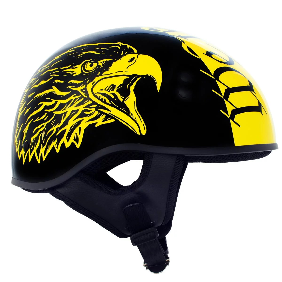 Hot Leathers HLD1046 Gloss Black and Yellow 'We The People' Advanced DOT Skull Half Helmet for Men and Women Small