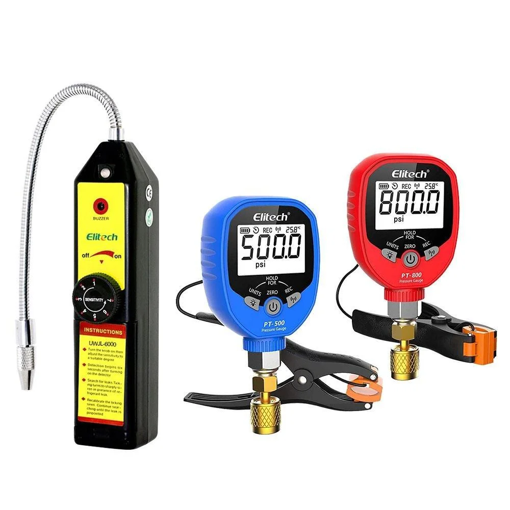 Elitech WJL-6000 Refrigerant Leak Detector + PT-500/800 Wireless Manifold Gauge Set