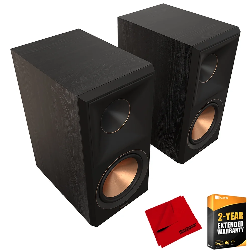 Klipsch 1070016 RP-600M II Bookshelf Speakers with Enhanced Tractrix Horn, Ebony (Pair) Bundle with Deco Gear 6 x 6 inch Microfiber Cleaning Cloth and 2 YR CPS Enhanced Protection Pack