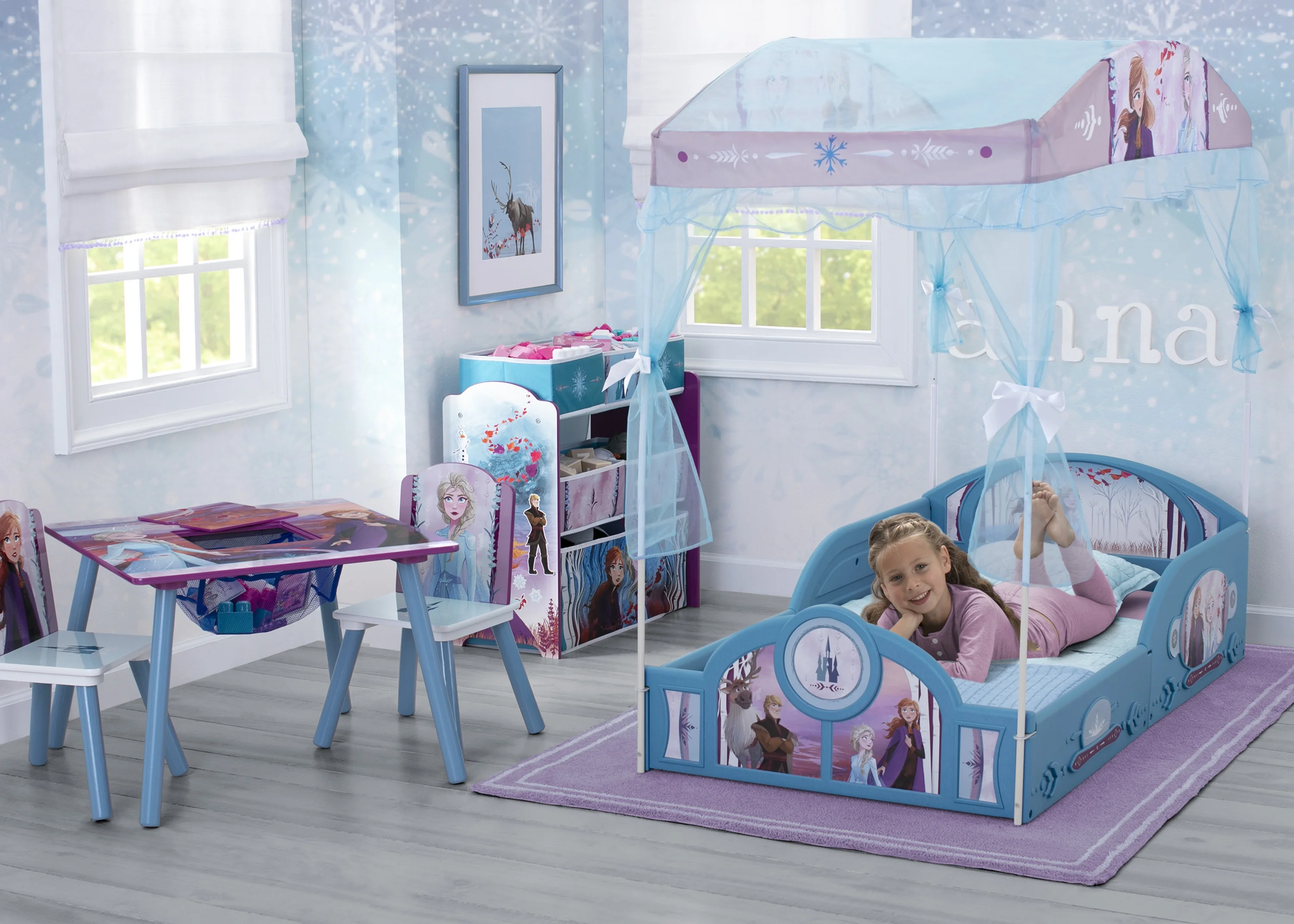 Disney Frozen II Plastic Sleep and Play Toddler Bed with Canopy by Delta Children