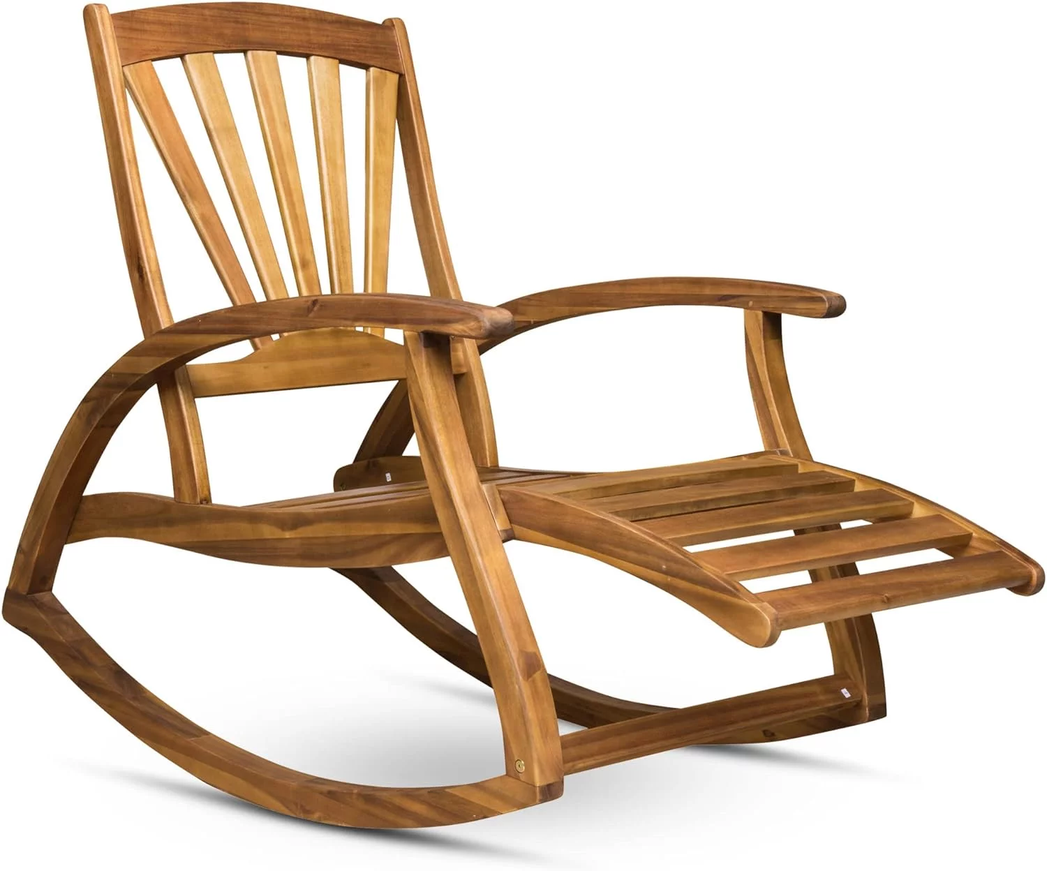 Alva Outdoor Acacia Wood Rocking Chair With Footrest, Teak Finish