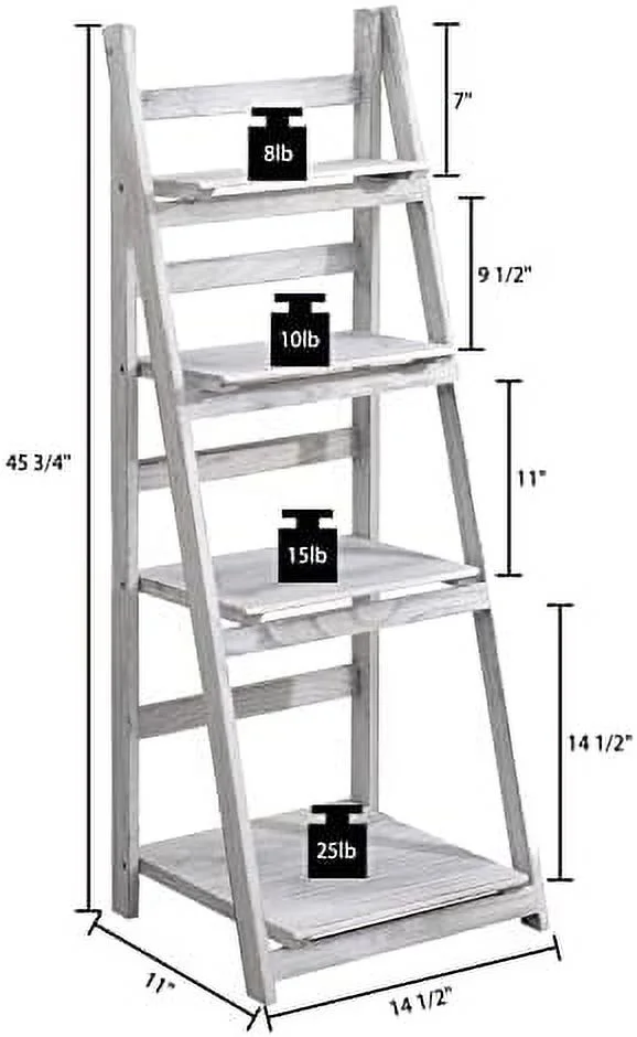 ZWBDJYC 4-Tier Ladder   Plant  Ladder Shelves Brown Folding  Stable Wooden  Freestanding Flower Stand Indoor Flowerpot Stand Ladder Bookshelf for Office  Bedroom  Balcony (Brown)