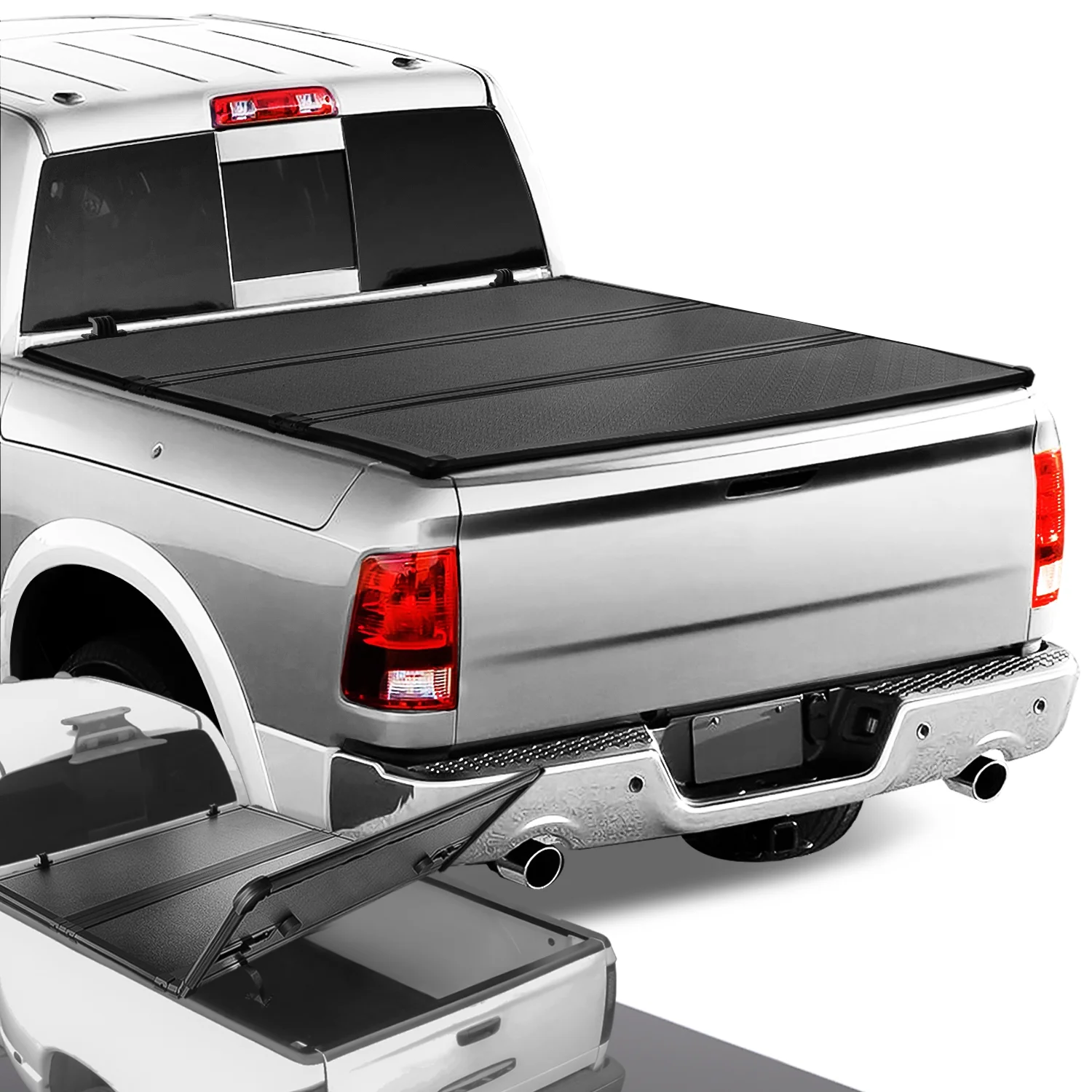 DNA Motoring TTC-HARD-019 For 2009 to 2018 Ram Truck 6.5Ft Short Bed Hard Solid Tri -Fold Clamp -On Tonneau Cover 10 11 12 13 14 15 16 17