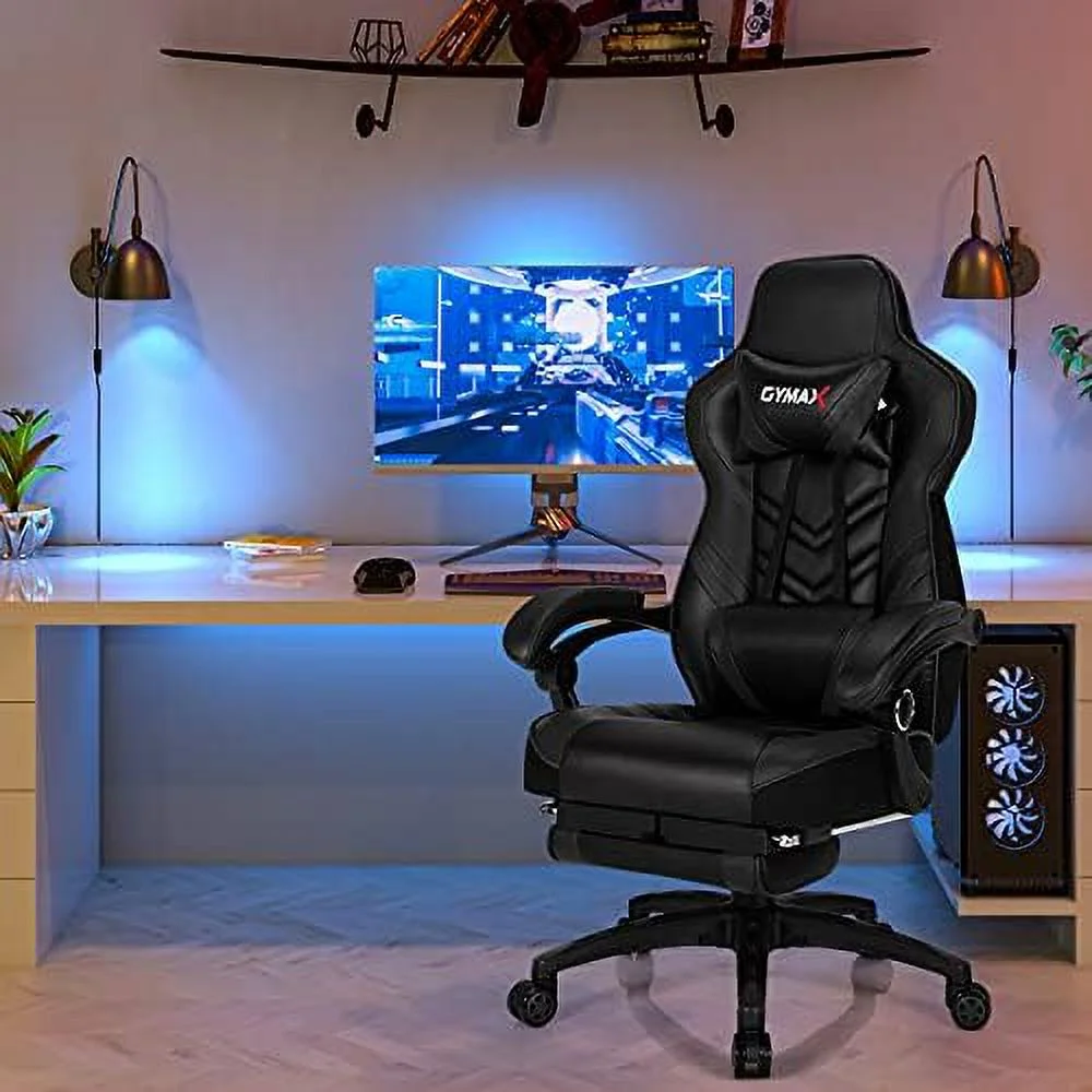 ZFGSUIJN Gaming Chair Video Game Chair with Footrest and Lumbar Support Racing Style PU Leather Computer Chair Ergonomic Adjustable Swivel Task Chair Blue