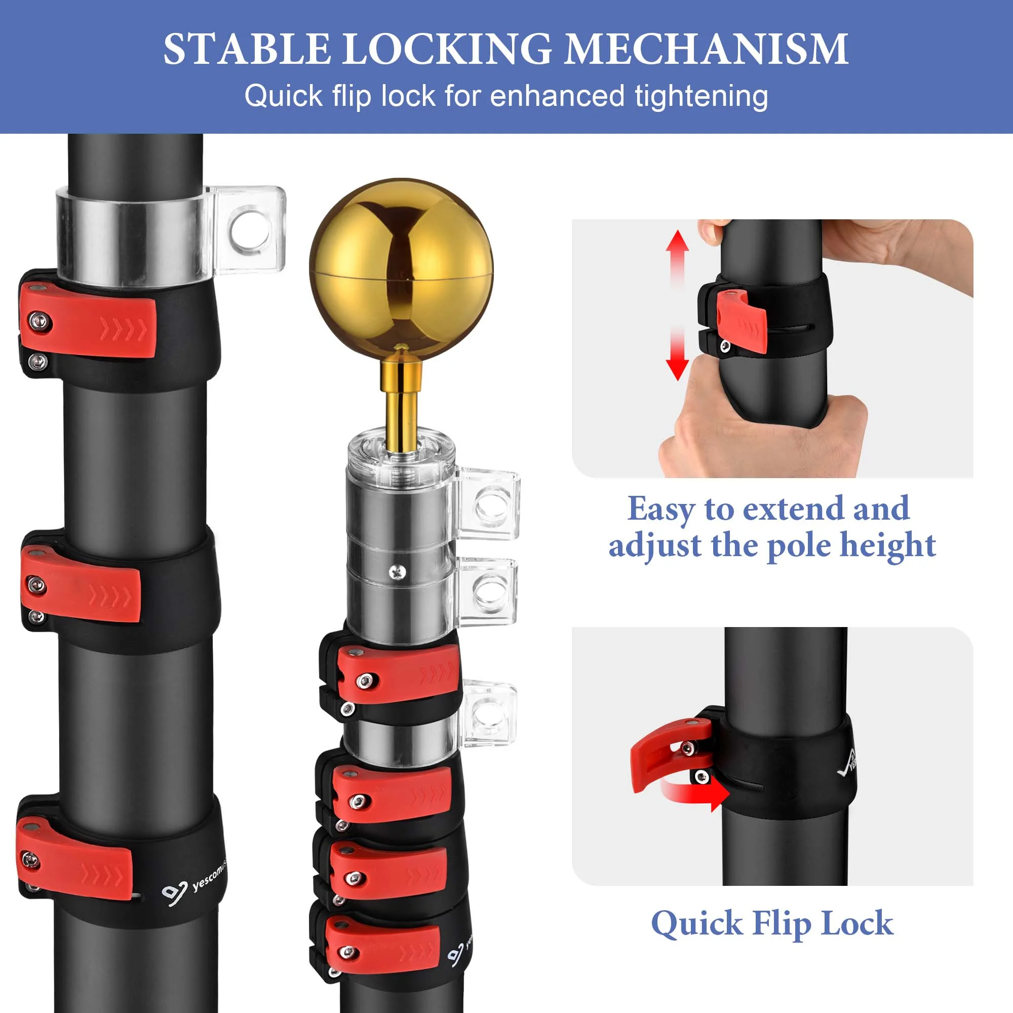 25 Ft Telescopic Aluminum Flag Pole Kit w/ 2 Balls & Eagle Topper US Flag Black