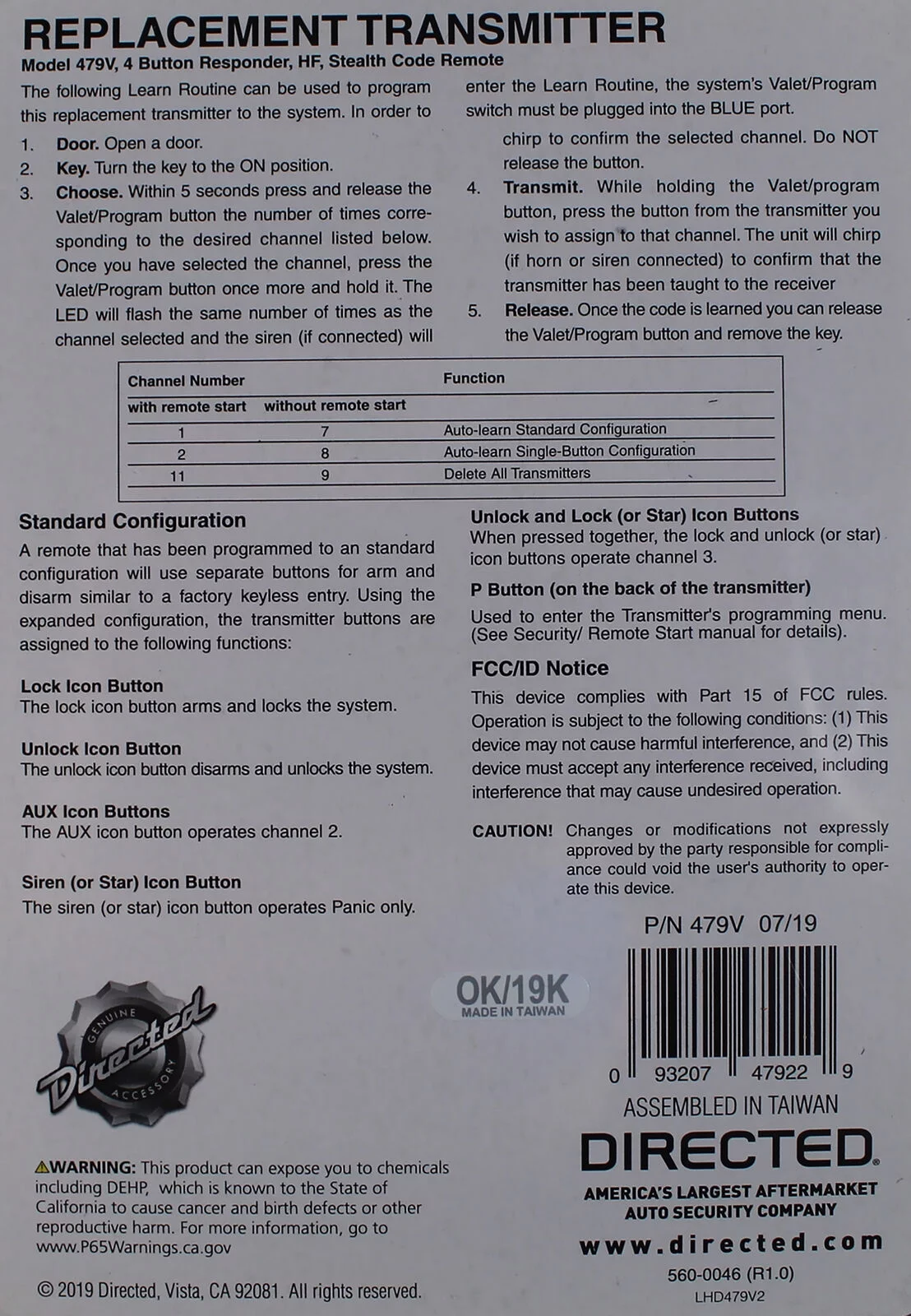 New Directed Electronics 479V Viper Responder Transmitter