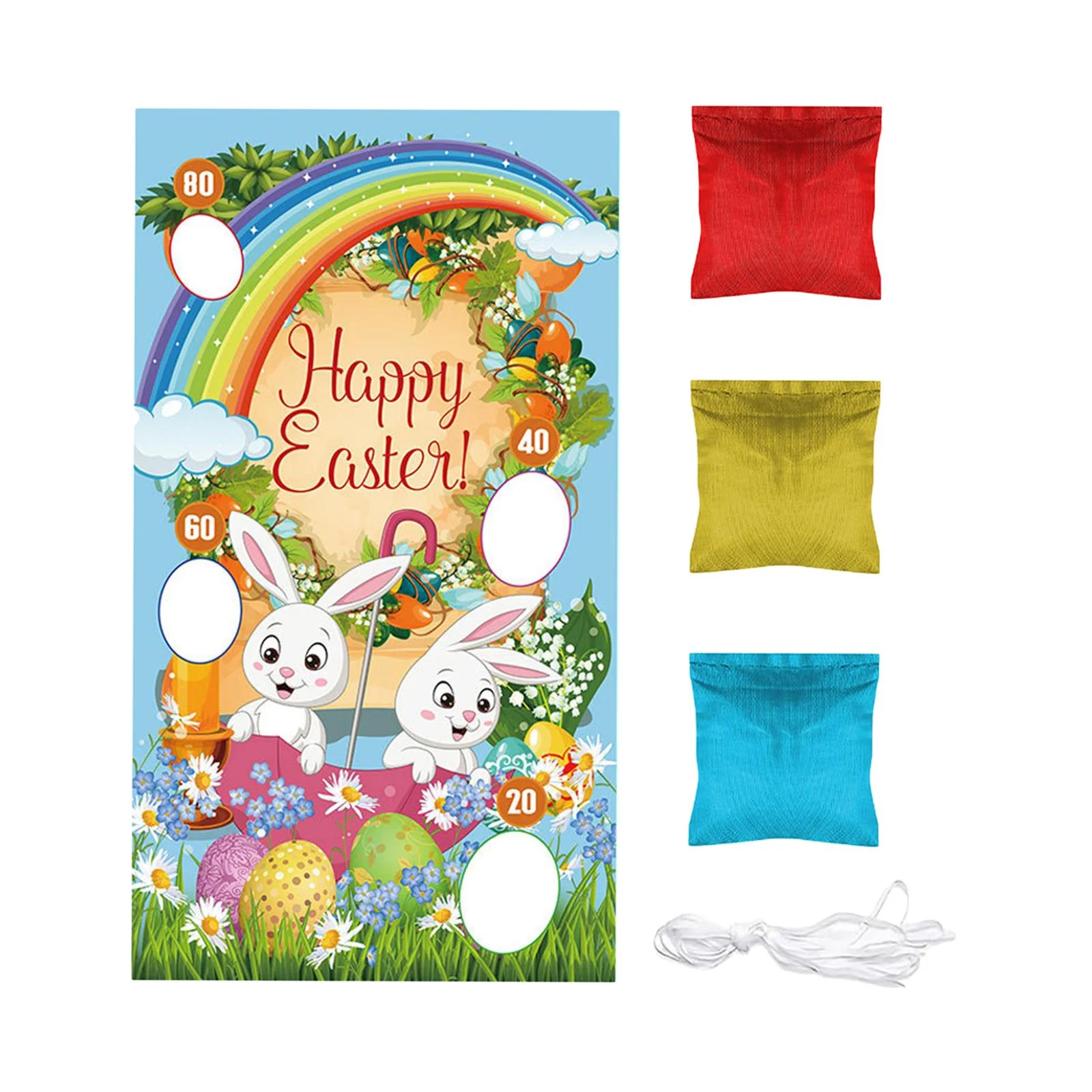 Almencla Toss Game Banner Backdrop Carnival Activity Photo Props Party Supplies Bunny Toss Games Kids Throwing Banner for Easter Gifts A