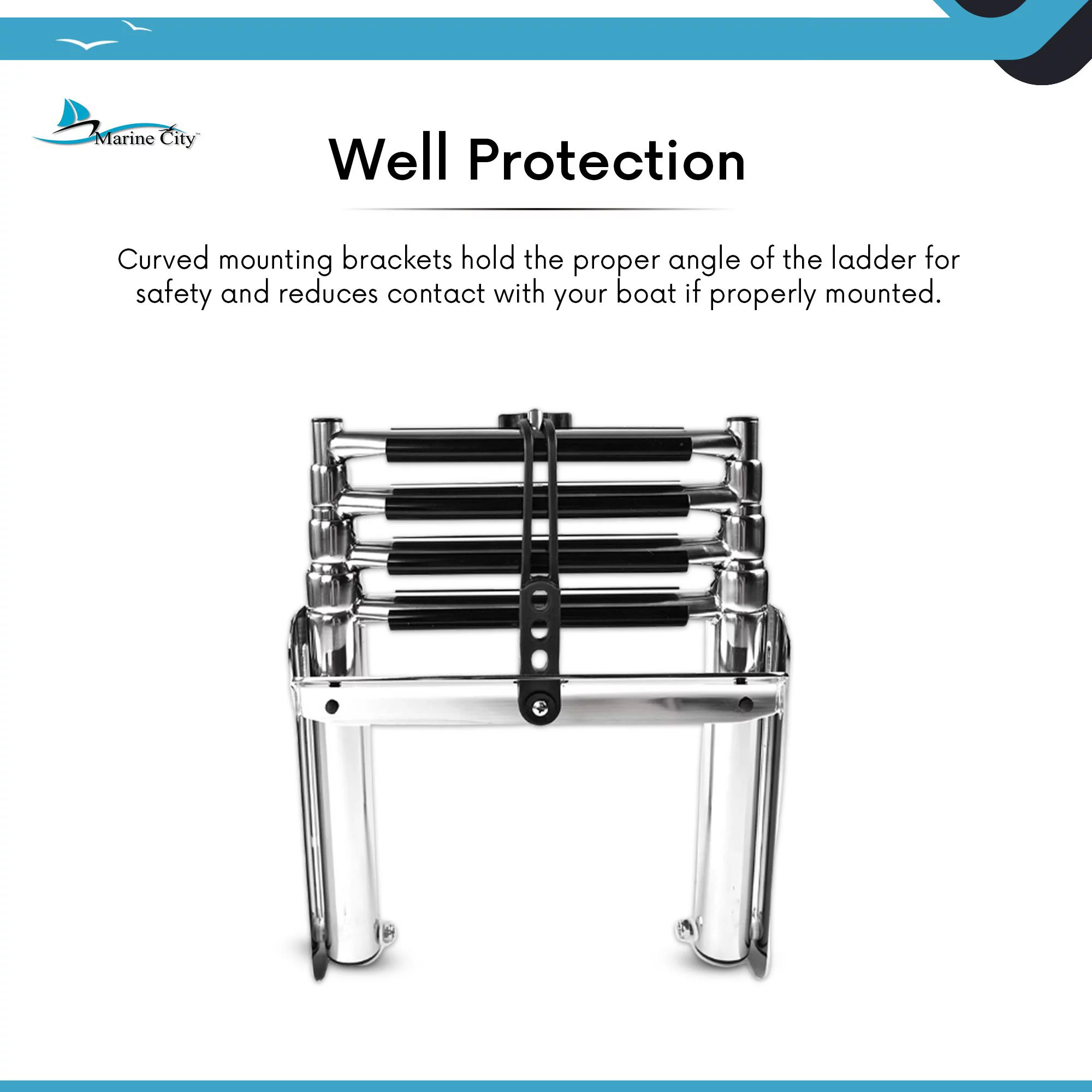 Marine City Stainless Steel Marine 4-Step Telescoping Swim Ladder & Rubber Strap