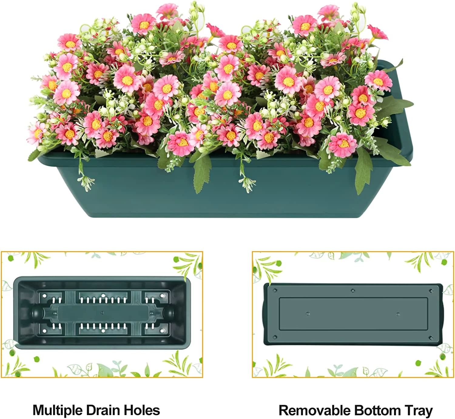 3-Tiers Plastic Planter Box Freestanding Garden Planter, Green
