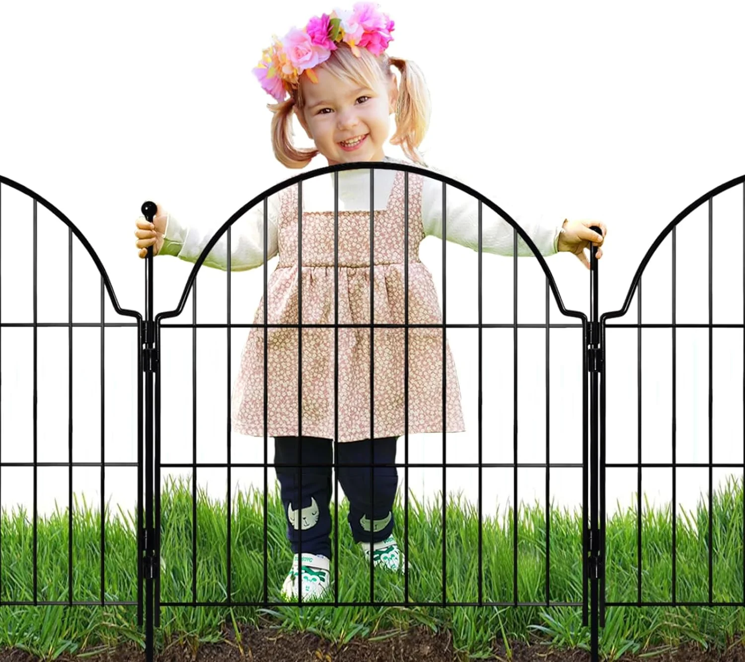Decorative Metal Garden Fence 6 Panels, 32in (H) x 12.2ft (L) No Dig Outdoor Dog Fence Panels, Easy Install Temporary Fencing for Yard, Rustproof Wire Garden Border