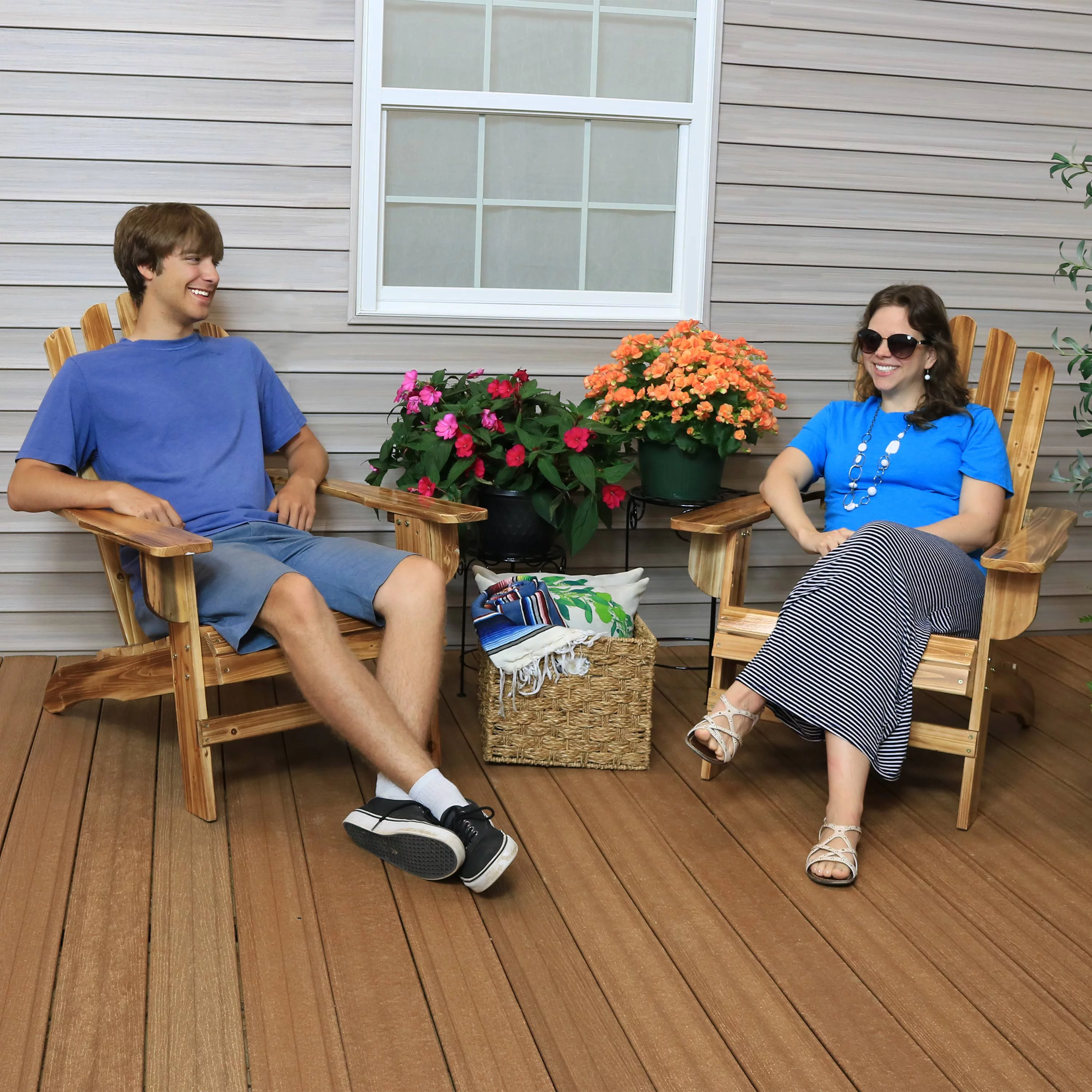 Sunnydaze Rustic Wooden Adirondack Chair with Light Charred Finish - Set of 2