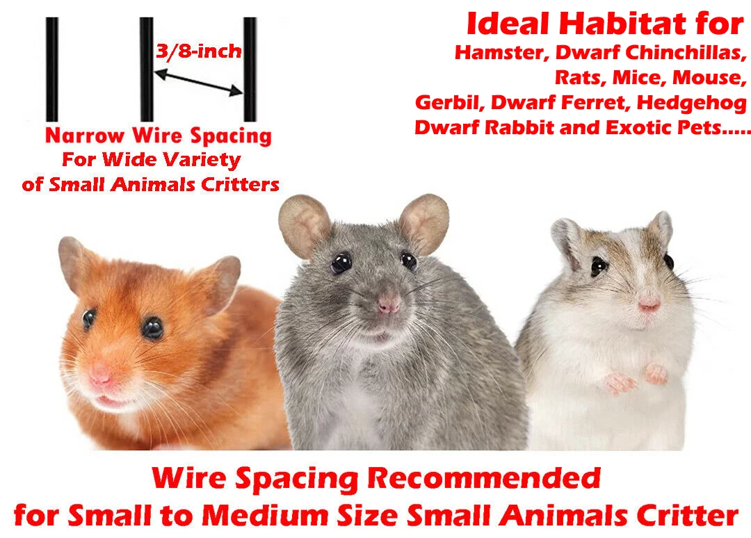 Large Pet Products Universal 2-Level Small Animals Home Critters Habitat Cage Narrow 3/8-inch Wire Spacing for Wide Variety Exotics Animal Hamster Rat Mice Mouse Gerbil Guinea Pig Chinchillas Ferret