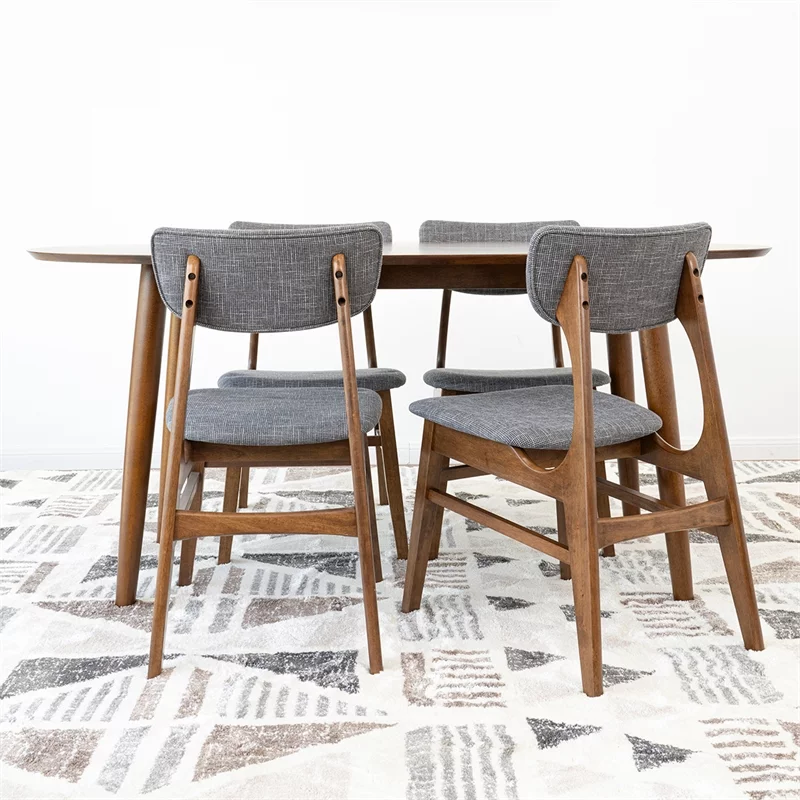 Kenya Modern Solid Wood Walnut Dining Room & Kitchen Table and Chair Set of 4