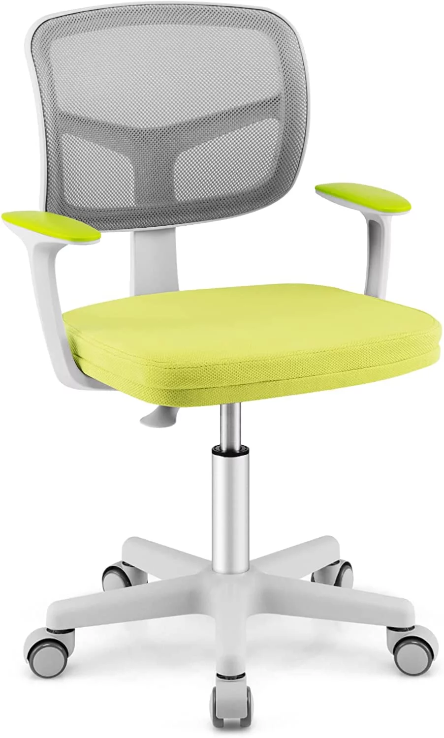 Kids Desk Chair, Children Study Computer Chair with Adjustable Height, Lumbar Support, Sit-Brake Casters, Swivel Mesh Seat, for Ages 3-10, Home, School, Office, Green