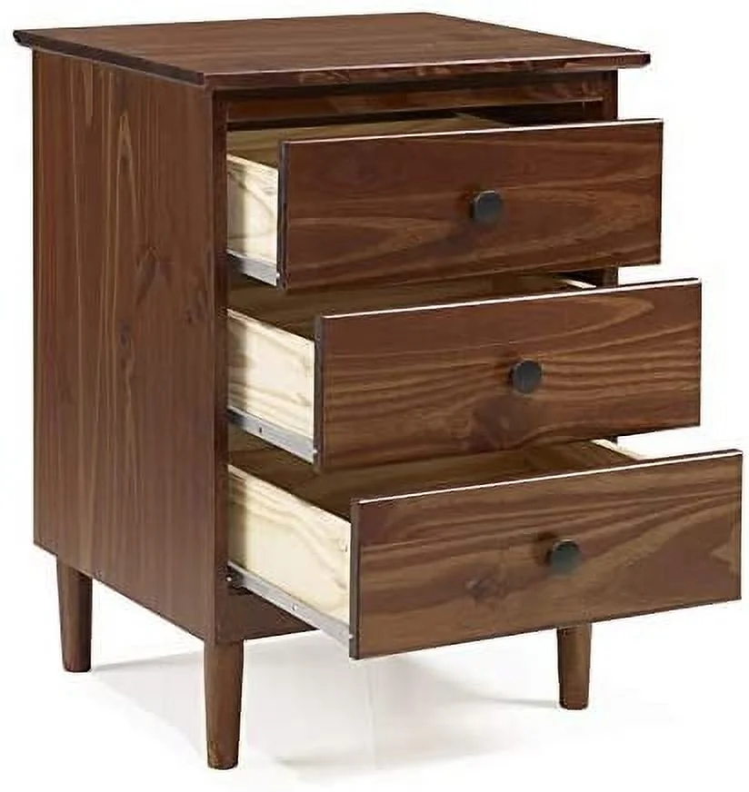 Modern 3 Drawer Wood Nightstand Bedroom Side End Table in Walnut