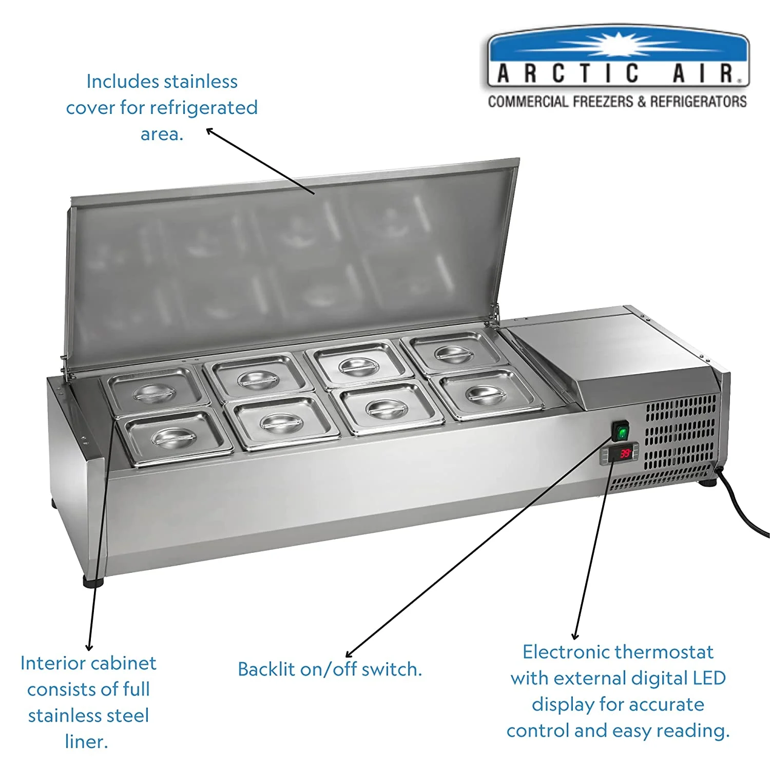 Arctic Air ACP48 47.25-Inch Countertop Refrigerated Sandwich/Salad Prep Table, Stainless Steel, 115v